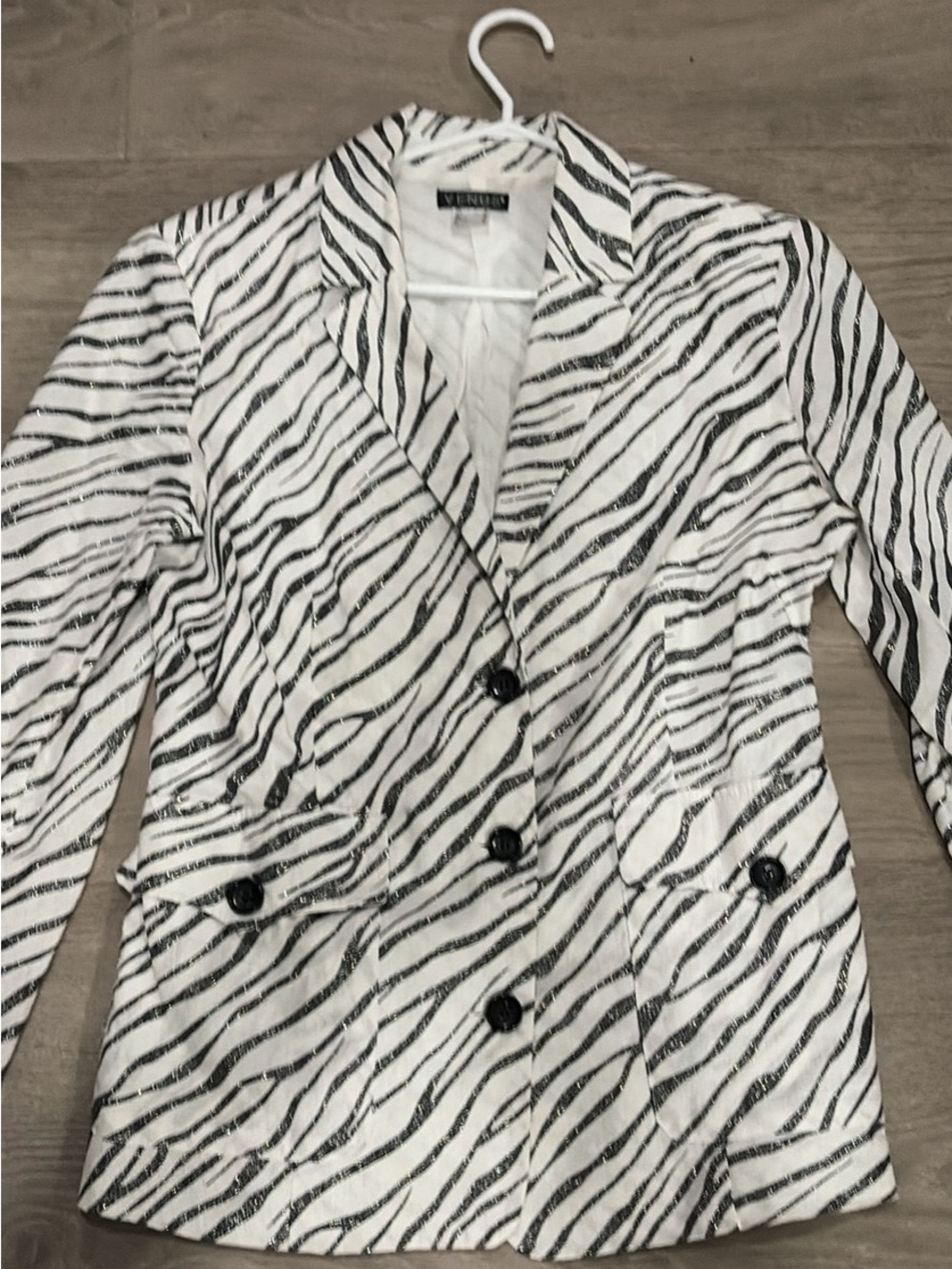 VENUS Black and White Zebra-Print Blazer